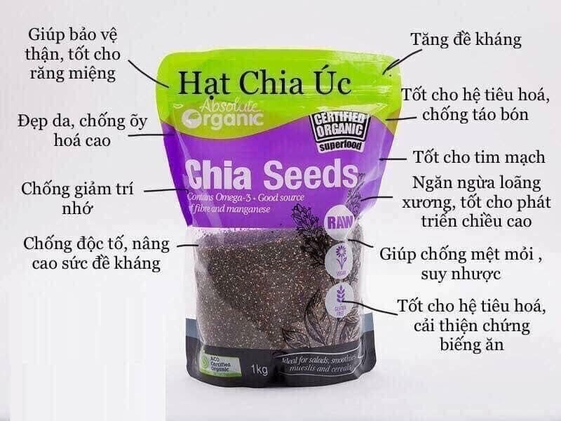 Hạt Chia Seeds Úc Túi Tím Absolute Organic 1kg xịn mẩu mới , ( hàng nội địa Úc về nguyên túi )