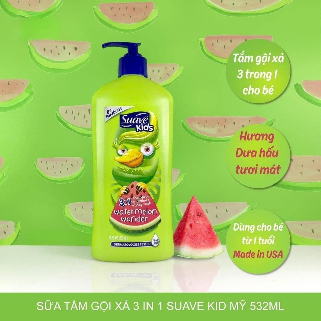 Sữa Tắm Suave Kids 3in1 Hương Dưa Hấu - 532ml