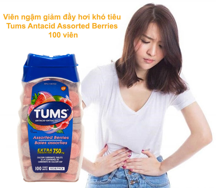 Viên nhai trị đau dạ dày Tums Assorted Berries 100 viên của Mỹ