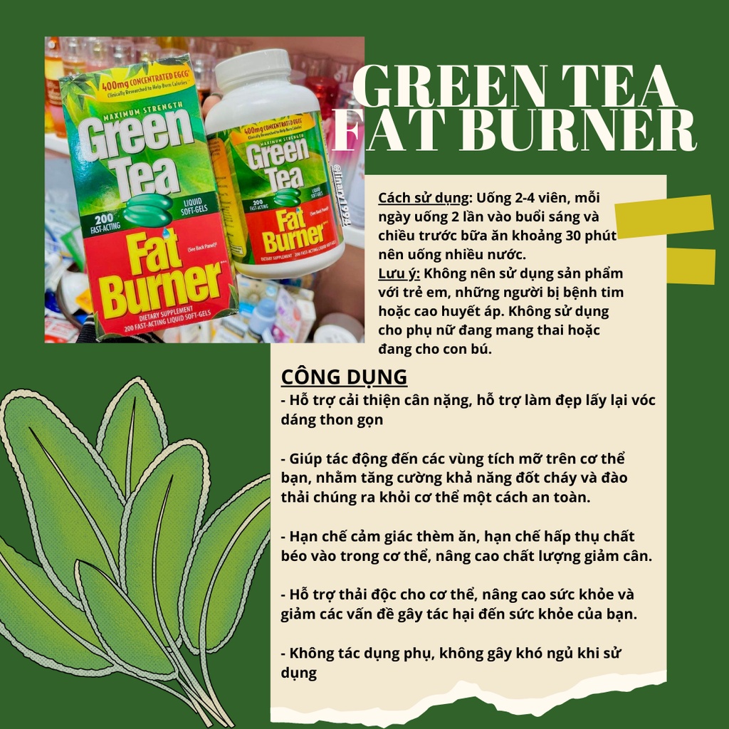 Viên uống giảm cân từ trà xanh Green Tea Fat Burner (Mỹ) | Shopee Việt Nam