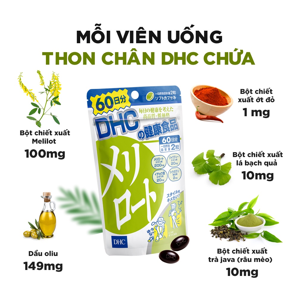 Viên uống DHC Melilot hỗ trợ thon chân, giảm tình trạng da sần vỏ cam gói 40 viên (20 ngày) | Shopee Việt Nam