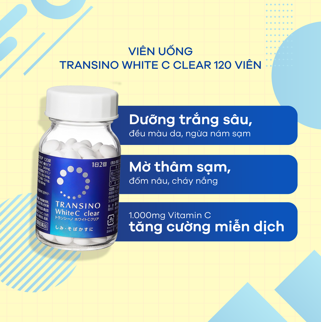 Viên uống trắng da, trị nám Transino White C Clear 120 viên